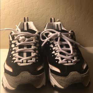 Skechers Womens Black White Lace Up Sneakers